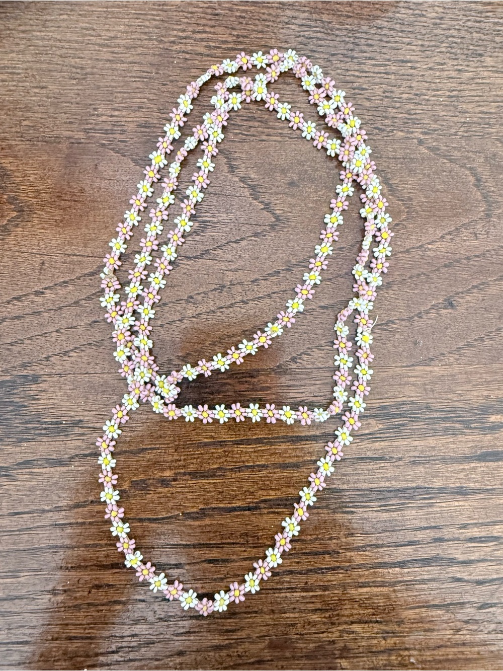 Pink Daisy Beaded Necklace Handmade Vintage